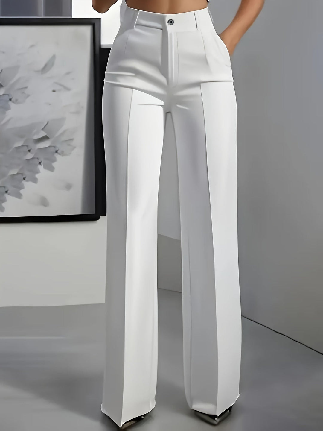 Elegante Damenhose mit hoher Taille für Business in Weiß