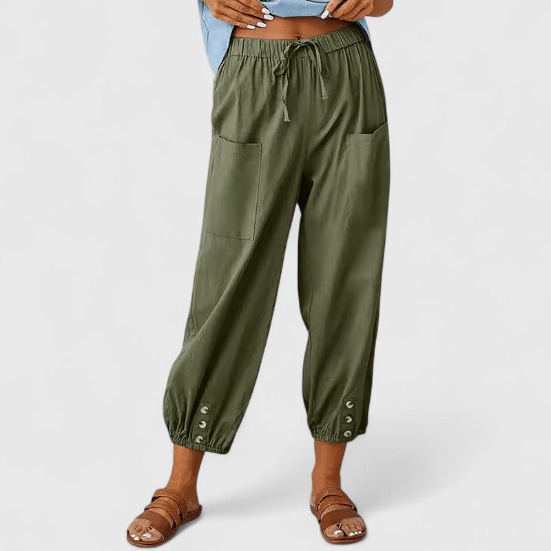 Elegante Kordelzug-Hose Linen pants in Armeegrün