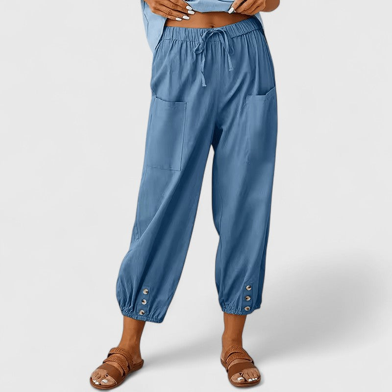 Elegante Kordelzug-Hose Linen pants in Denimblau