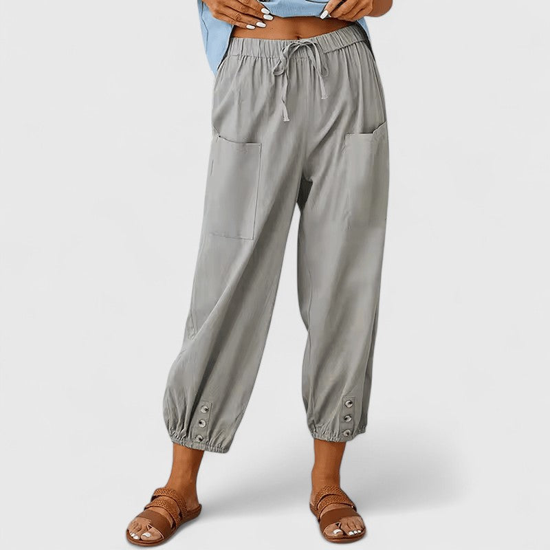 Elegante Kordelzug-Hose Linen pants in Hellgrau