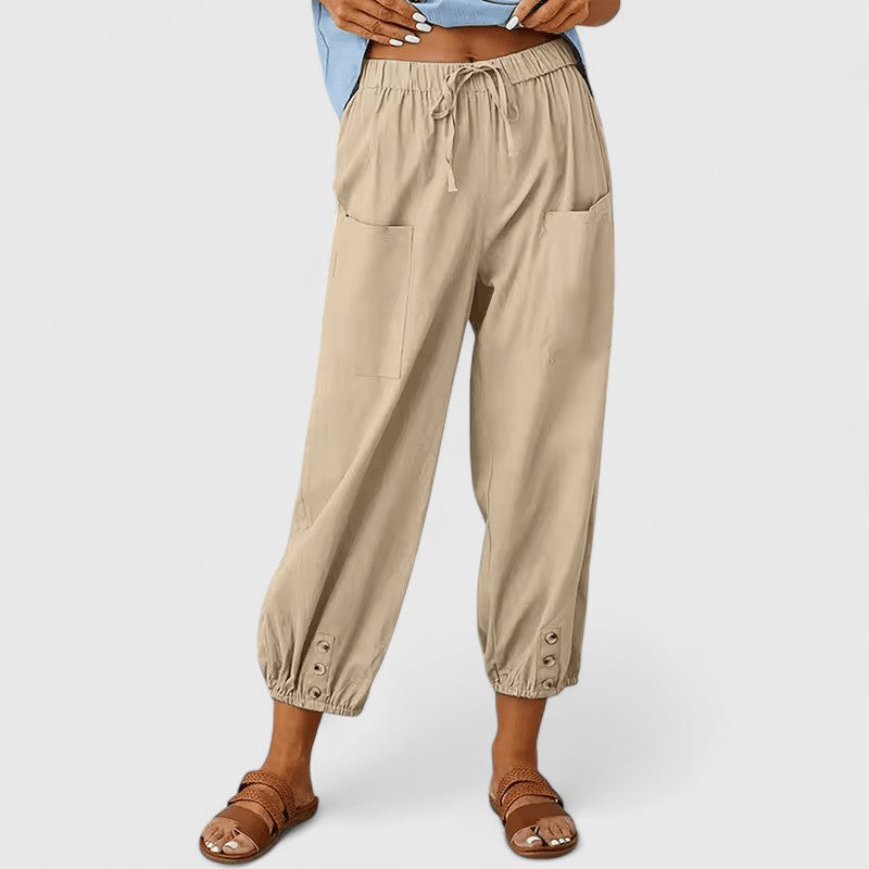 Elegante Kordelzug-Hose Linen pants in Khaki