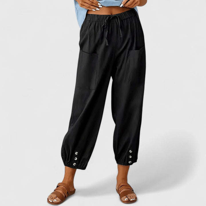 Elegante Kordelzug-Hose Linen pants in Schwarz