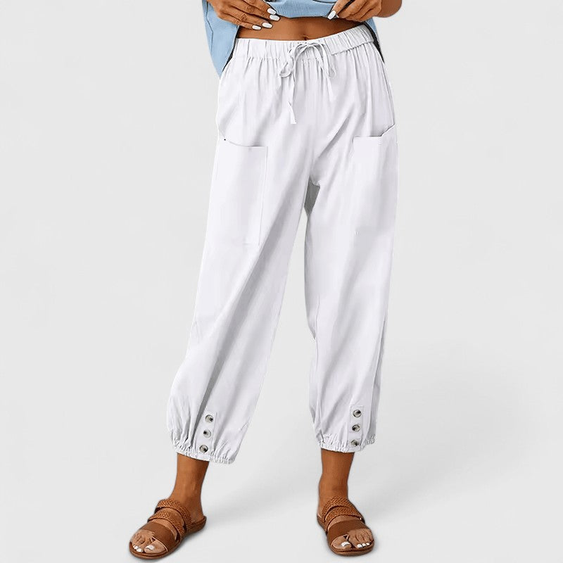 Elegante Kordelzug-Hose Linen pants in Weiß
