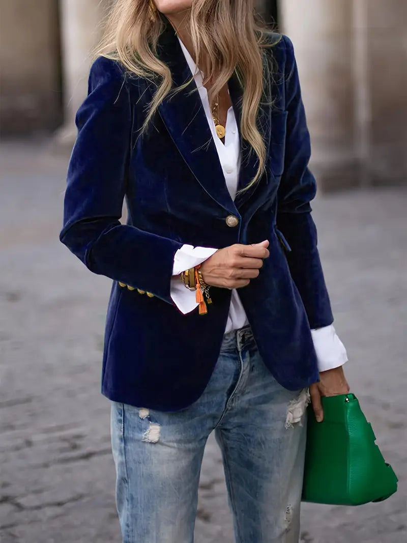 Elegante kurze Damen-Jacke im feinen Samt in Blau