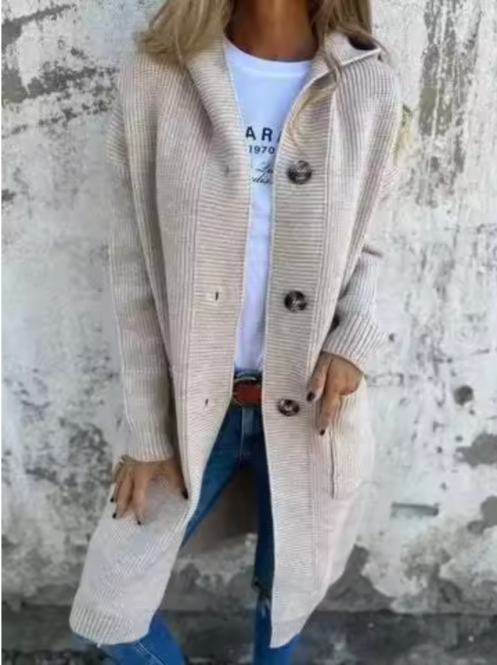 Elegante lange Damen Strickjacke für Herbst (2)