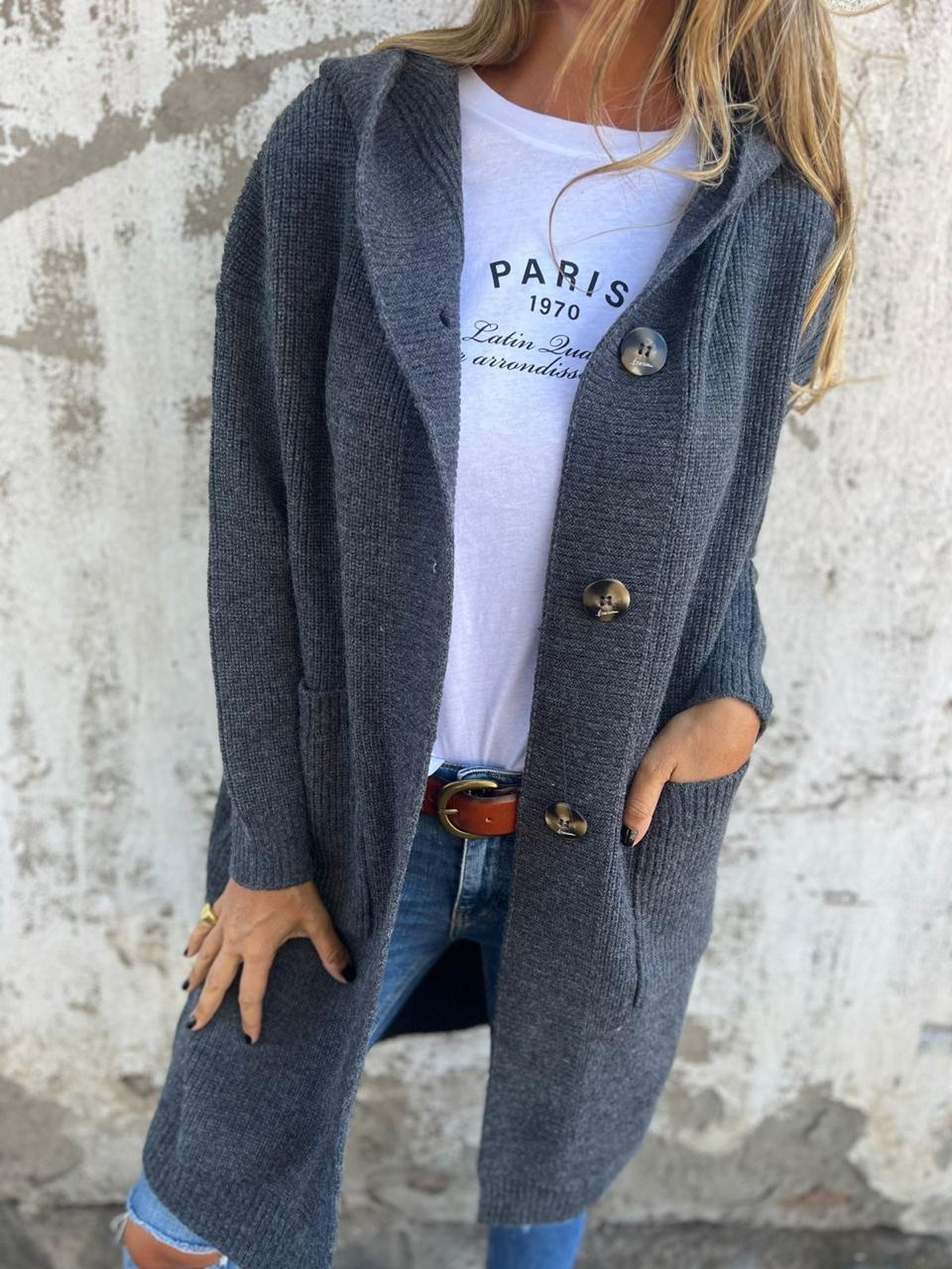 Elegante lange Damen Strickjacke für Herbst (5)