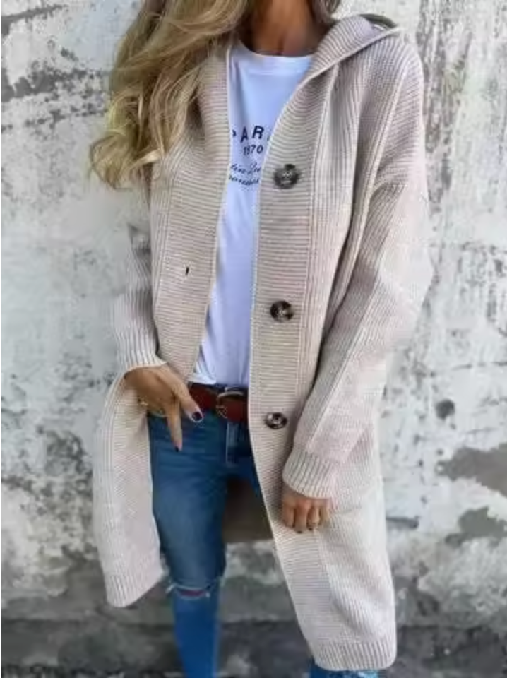Elegante lange Damen Strickjacke für Herbst in Beige