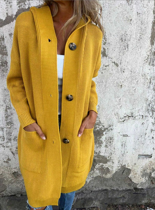 Elegante lange Damen Strickjacke für Herbst in Gelb