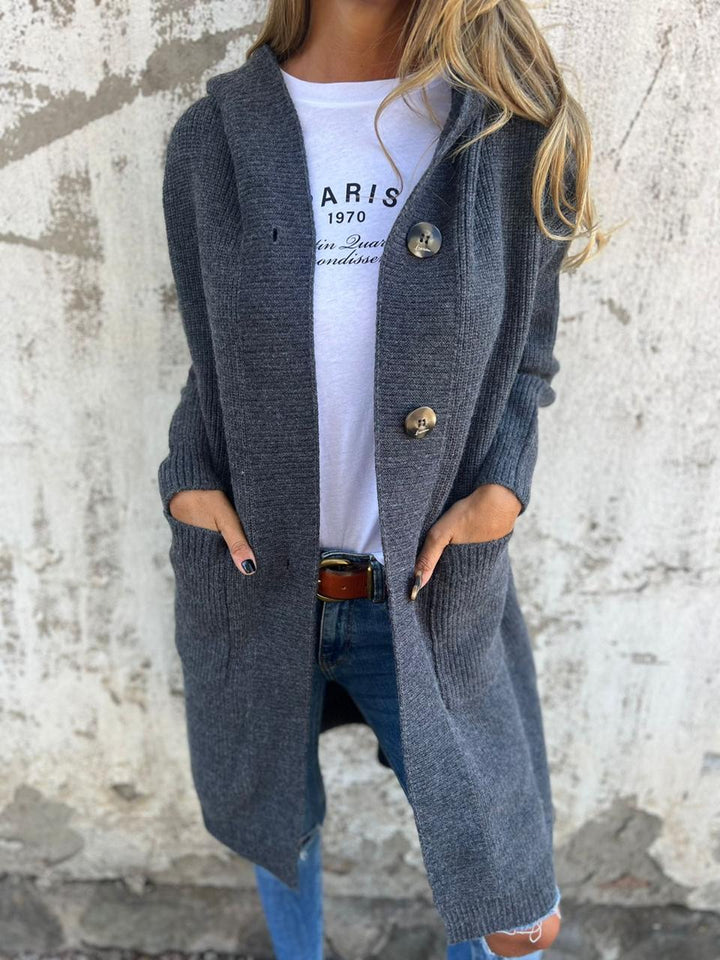 Elegante lange Damen Strickjacke für Herbst in Grau