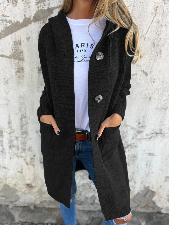 Elegante lange Damen Strickjacke für Herbst in Schwarz