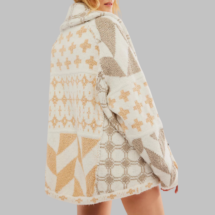 Elegante Lange Damen Strickjacke Oversized in Beige