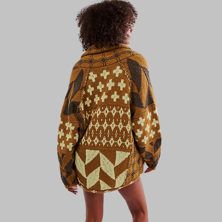 Elegante Lange Damen Strickjacke Oversized in Braun