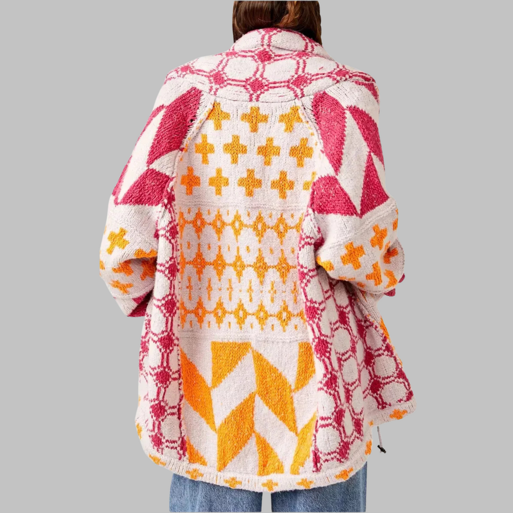 Elegante Lange Damen Strickjacke Oversized in Rosa