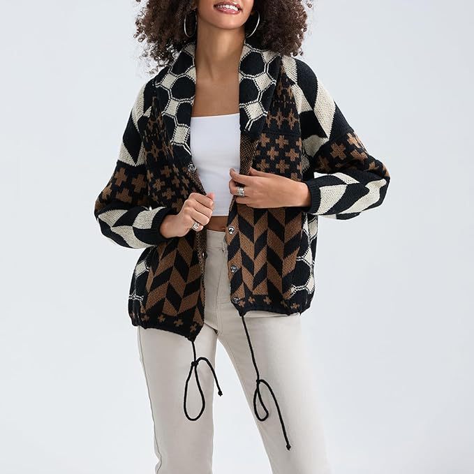 Elegante Lange Damen Strickjacke Oversized in Schwarz