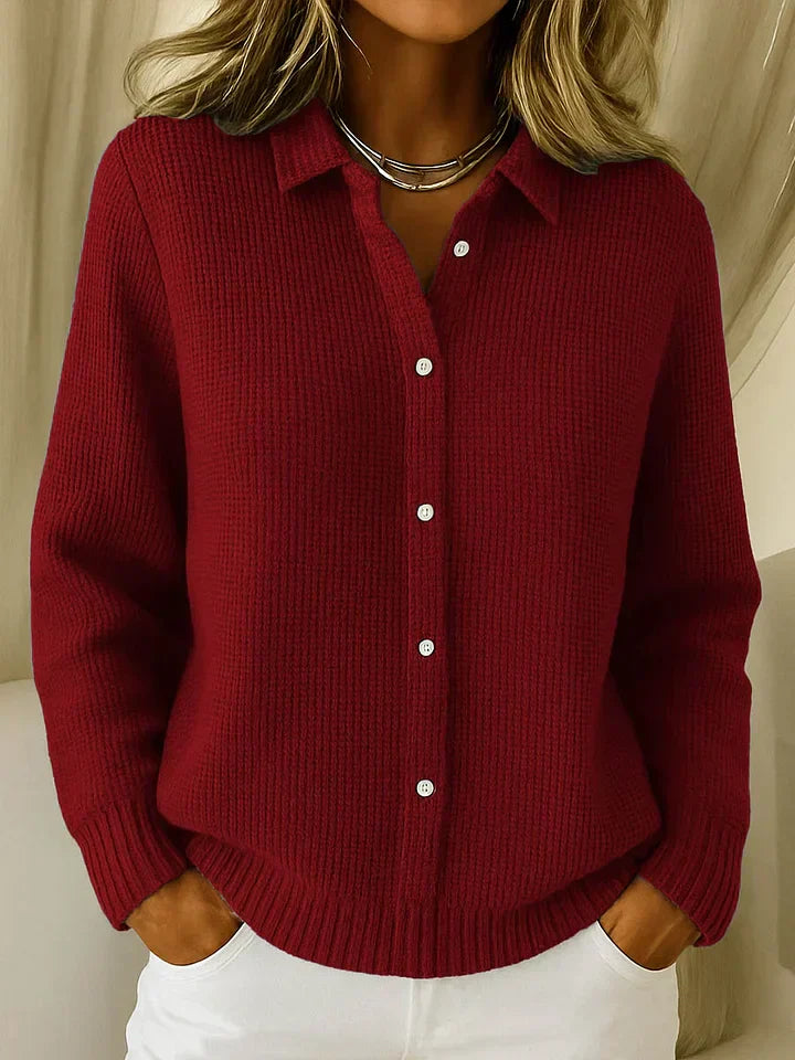 Elegante Longline Baumwoll Cardigan in Dunkelrot