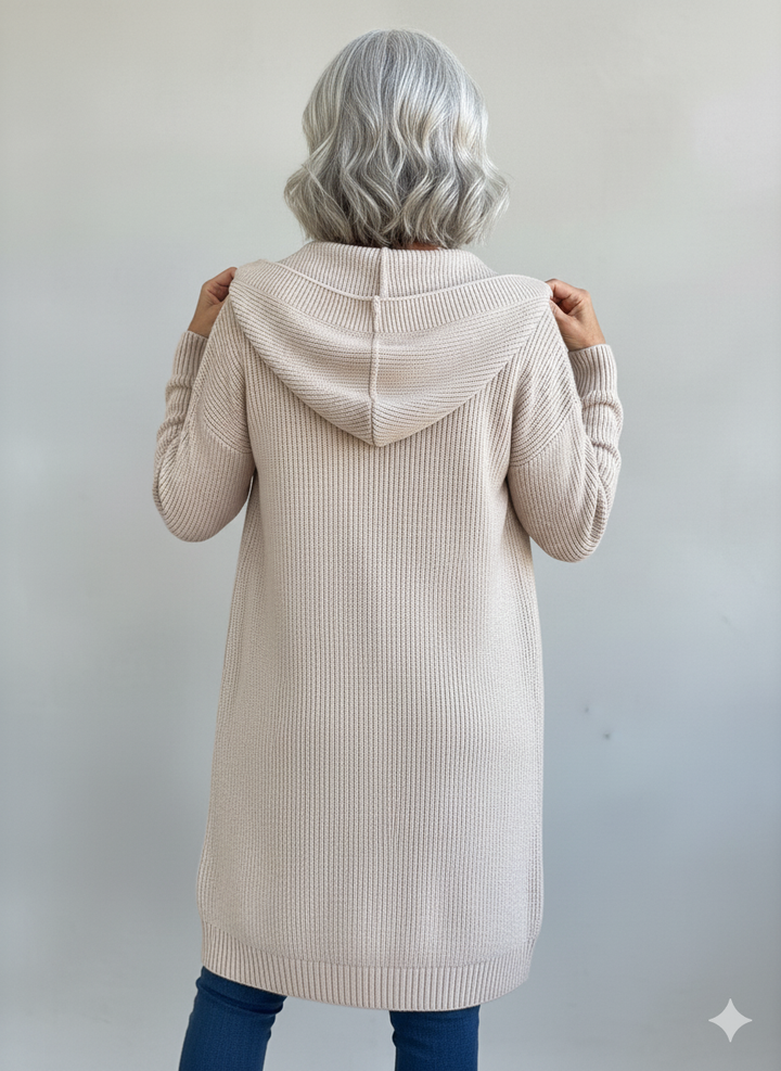 Elegante Longline-Strickjacke mit Kapuze für Damen (3)