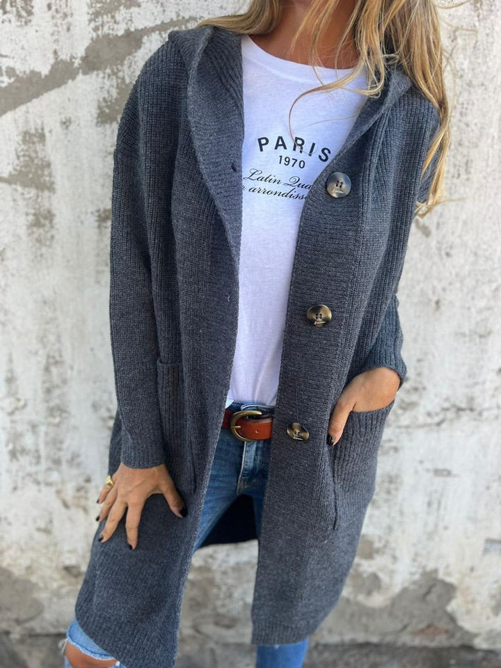 Elegante Longline-Strickjacke mit Kapuze für Damen in Grau