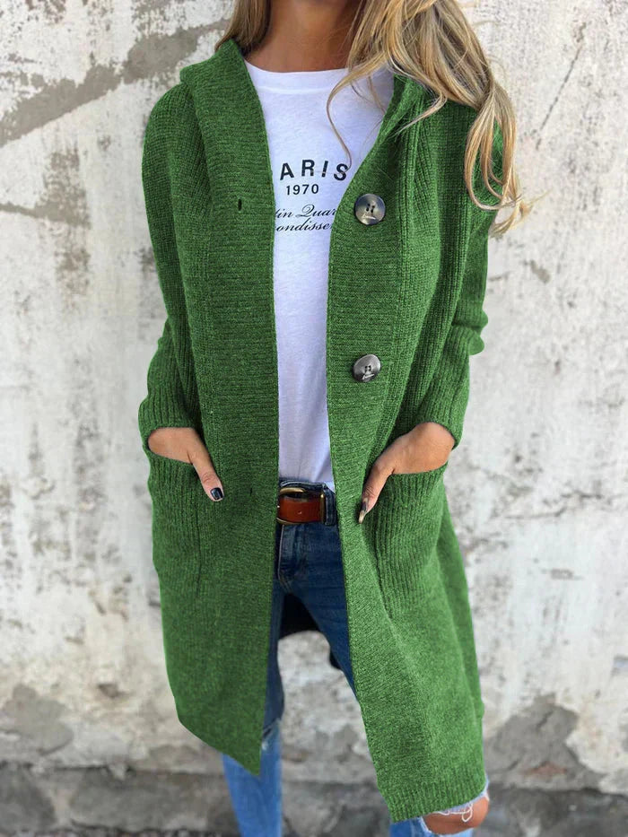 Elegante Longline-Strickjacke mit Kapuze für Damen in Grün