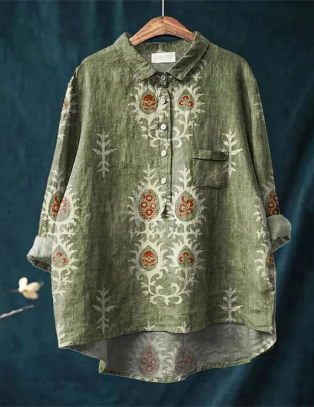 Elegante Romantik-Bluse in Grüne Blumen