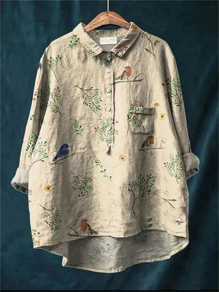 Elegante Romantik-Bluse in Vögel