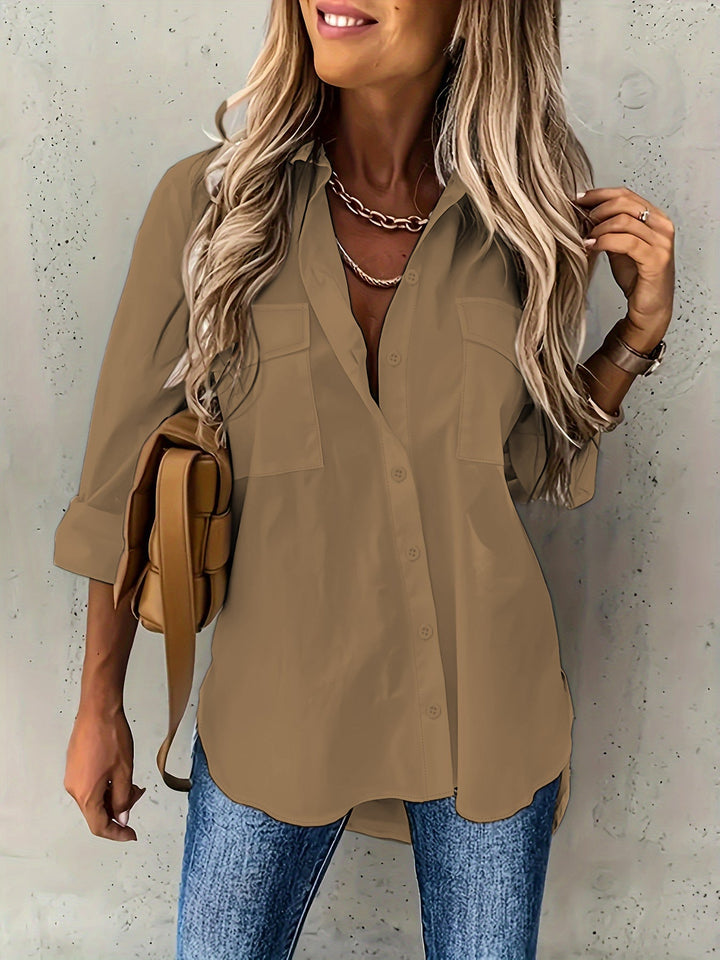 Elegante strukturierte Büro-Bluse in Khaki