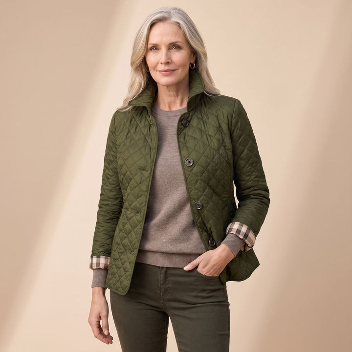 Elegante taillierte Damen Winterjacke mit Steppung in Grün