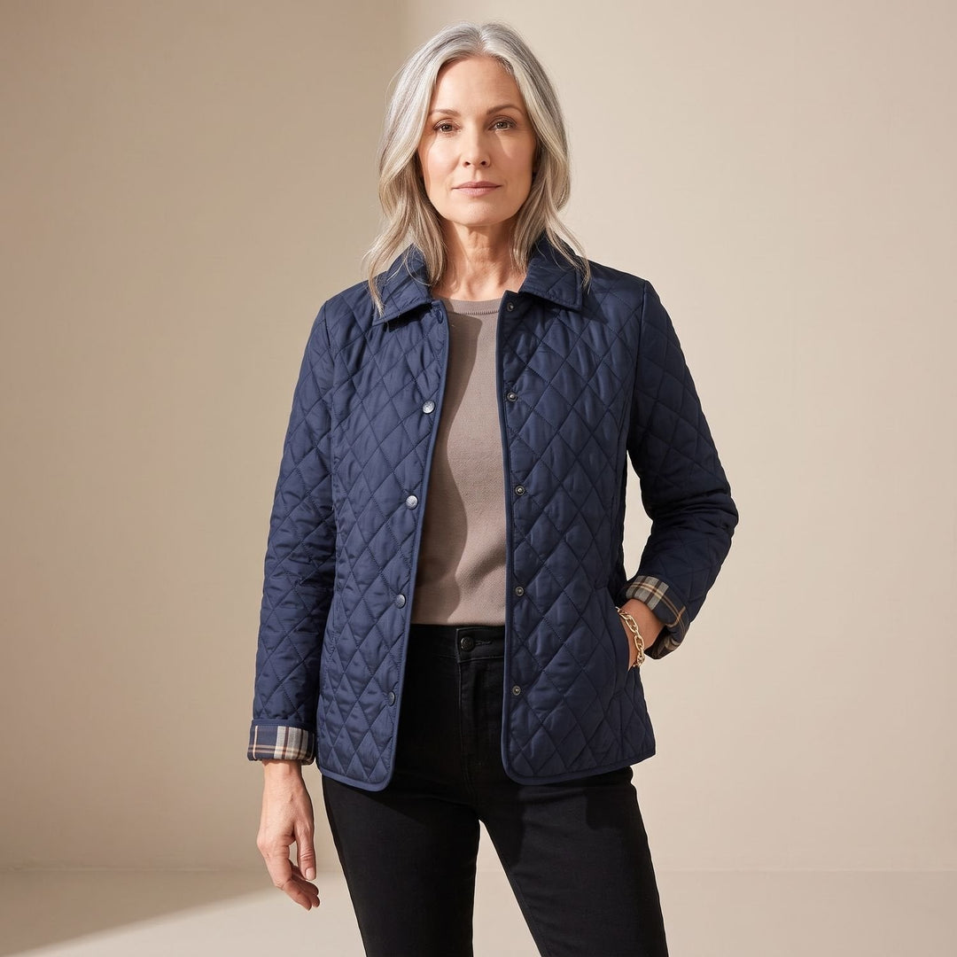Elegante taillierte Damen Winterjacke mit Steppung in Marineblau