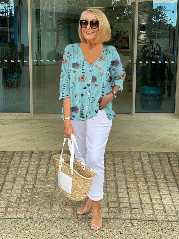 Elegante V-Ausschnitt Bluse in Blau