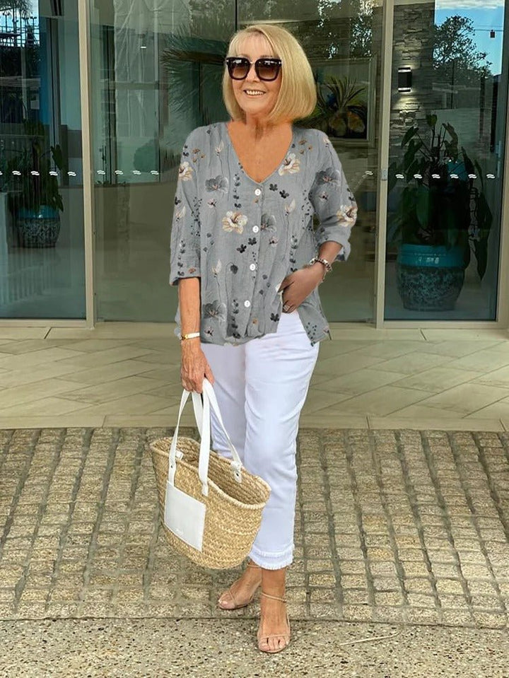 Elegante V-Ausschnitt Bluse in Grau