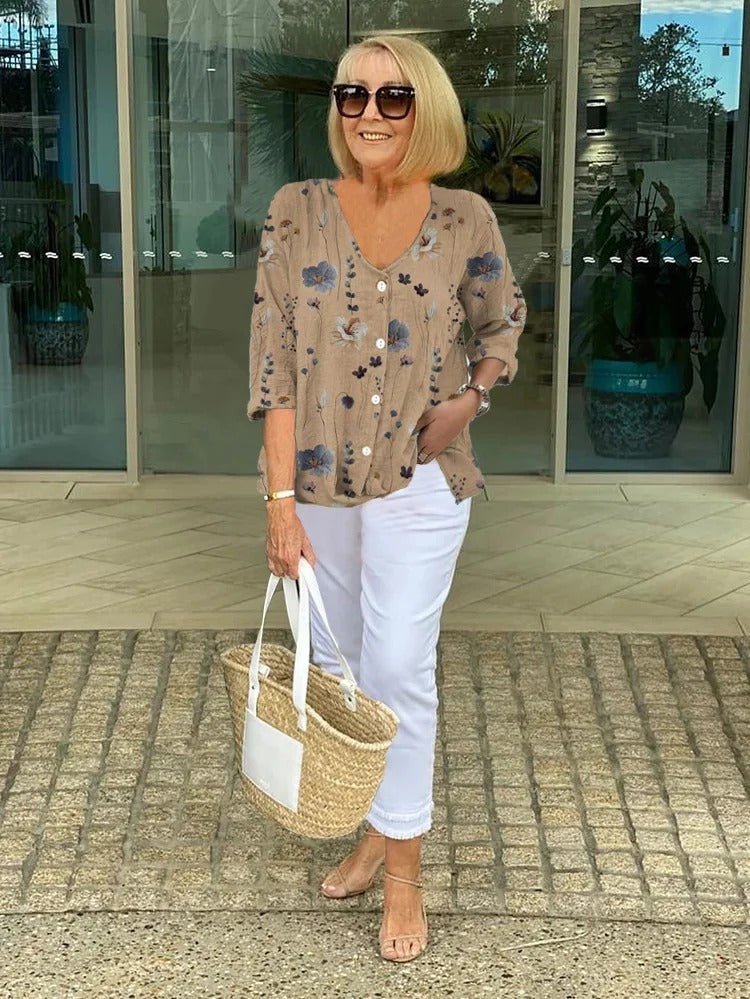 Elegante V-Ausschnitt Bluse in Khaki