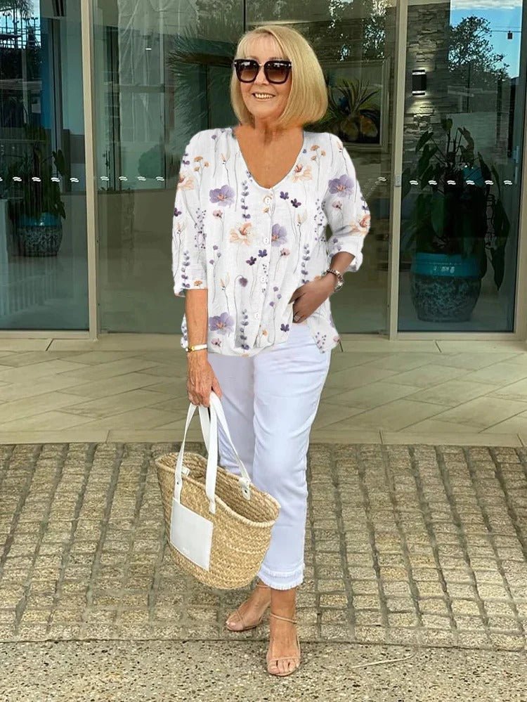 Elegante V-Ausschnitt Bluse in Weiß