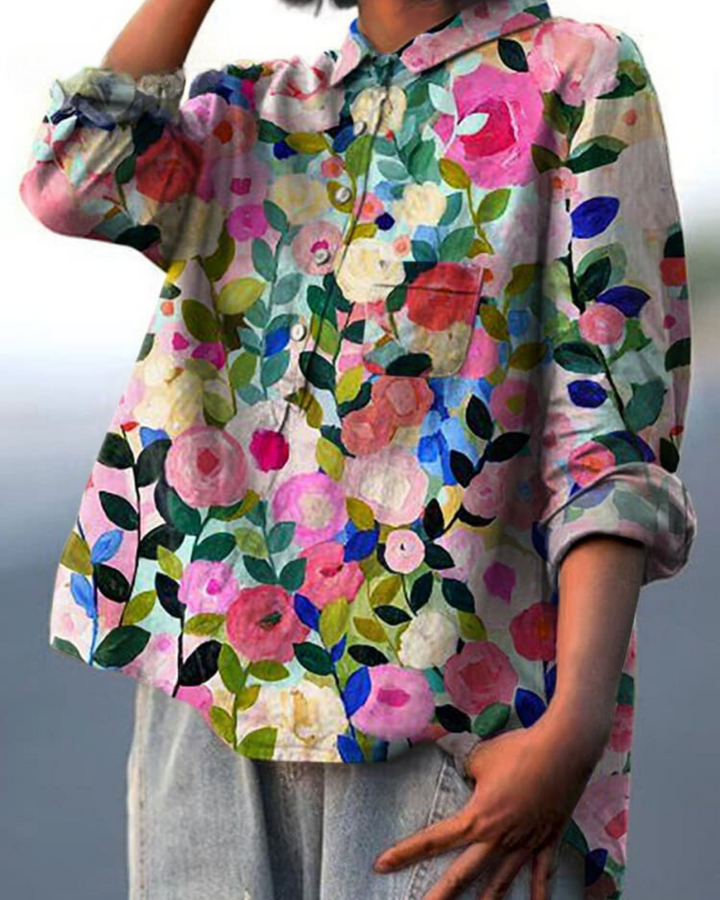 Elegante Vintage-Bluse mit Blumenmuster (2)