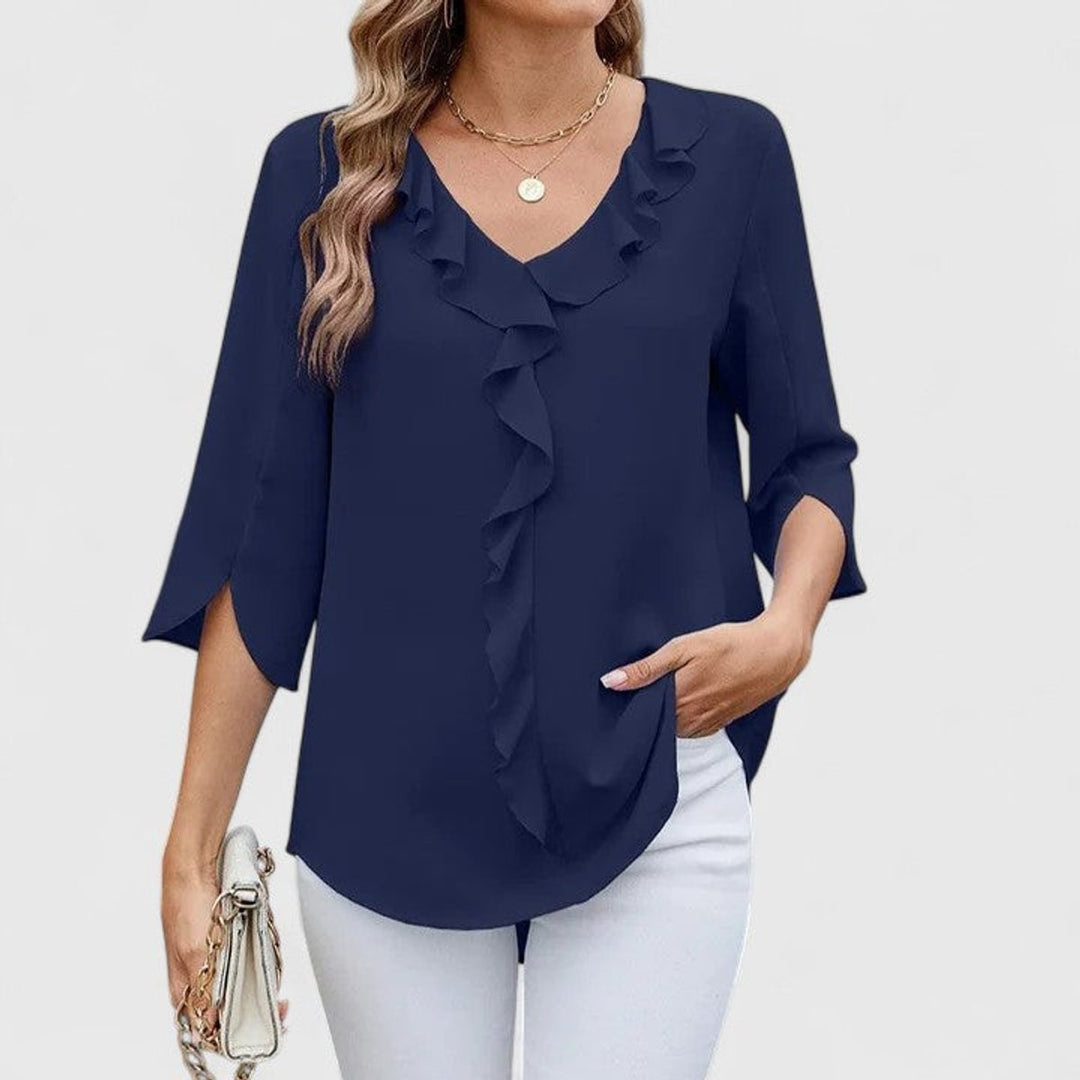 Elegante Volant-Bluse in Blau