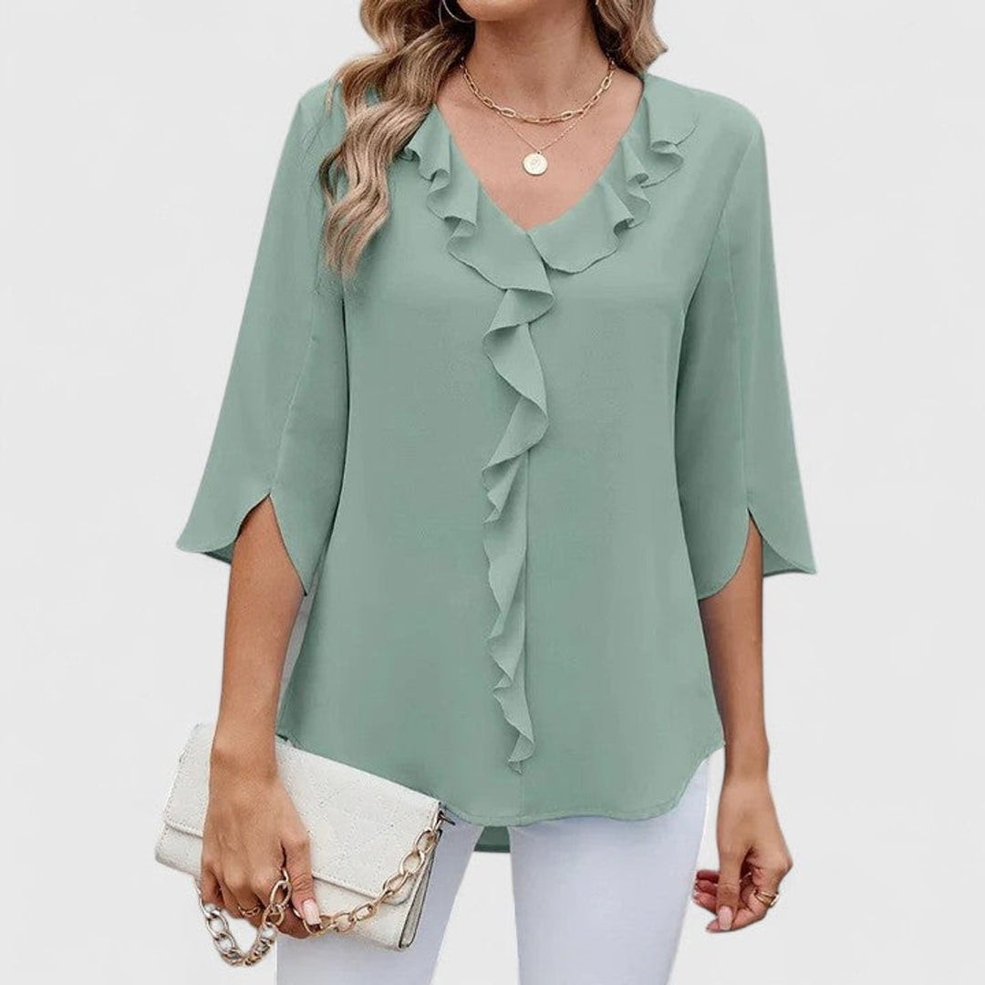 Elegante Volant-Bluse in Grün