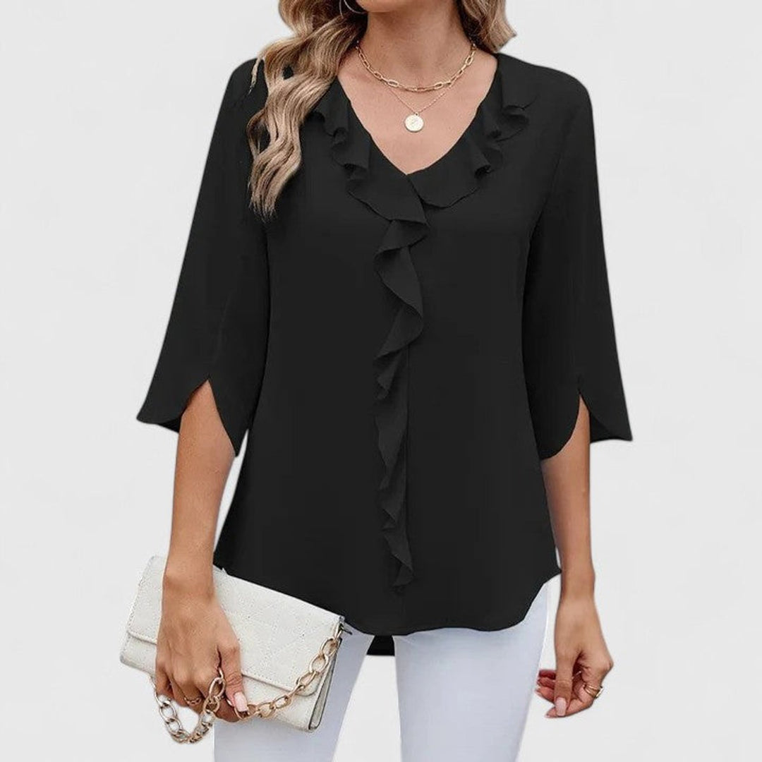 Elegante Volant-Bluse in Schwarz