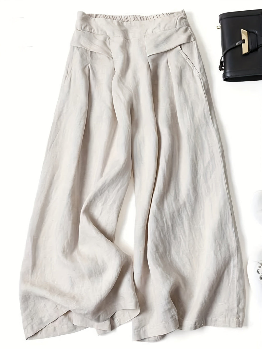 Elegante Weitbein-Hosen im Vintage-Stil in Beige