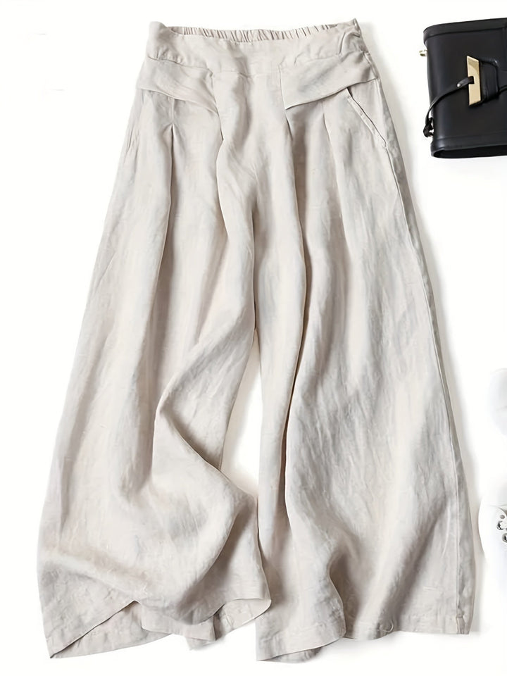 Elegante Weitbein-Hosen im Vintage-Stil in Beige