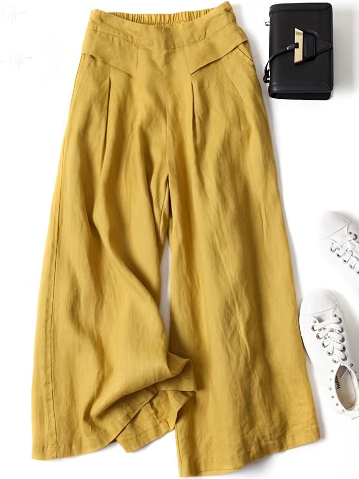 Elegante Weitbein-Hosen im Vintage-Stil in Gelb 2