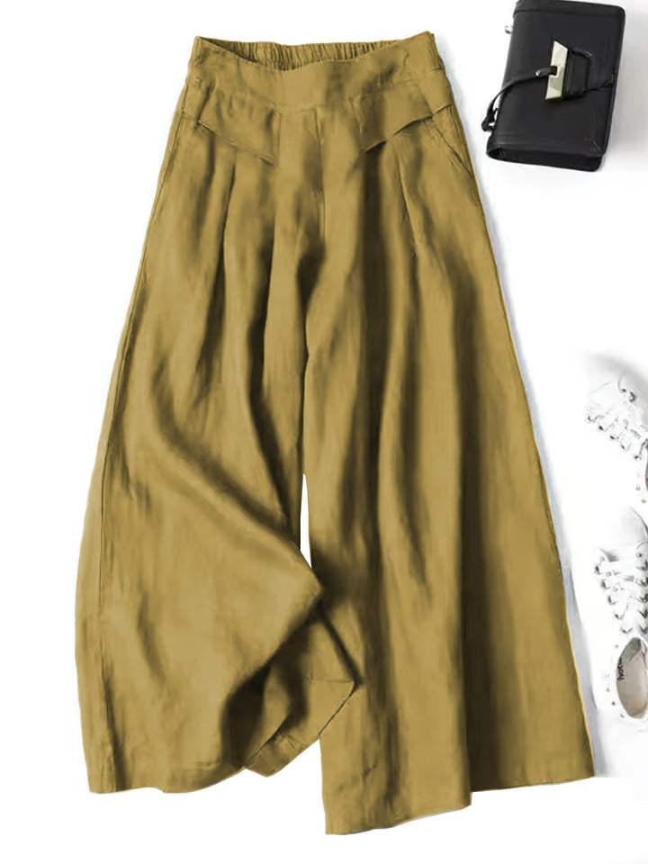 Elegante Weitbein-Hosen im Vintage-Stil in Gelb