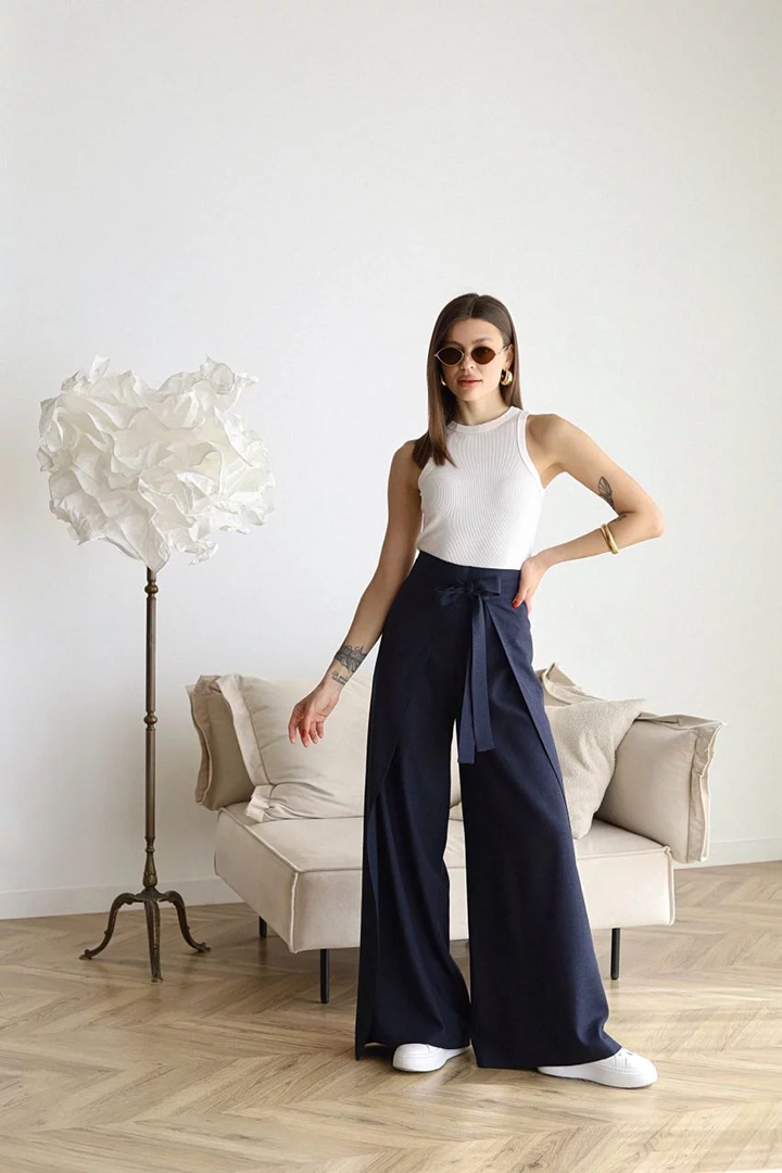 Elegante Weite Leinenhosen in Blau