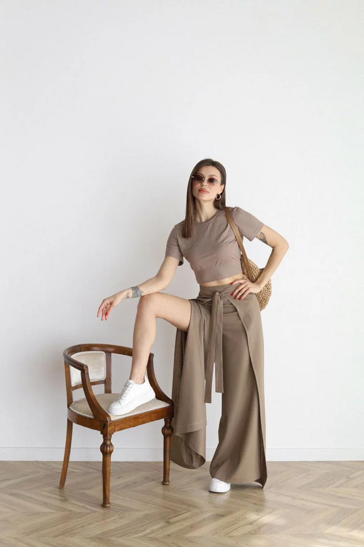 Elegante Weite Leinenhosen in Mokka