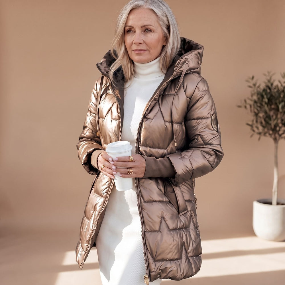 Elegante Winterjacke Damen Midi mit Puffer in Bronze