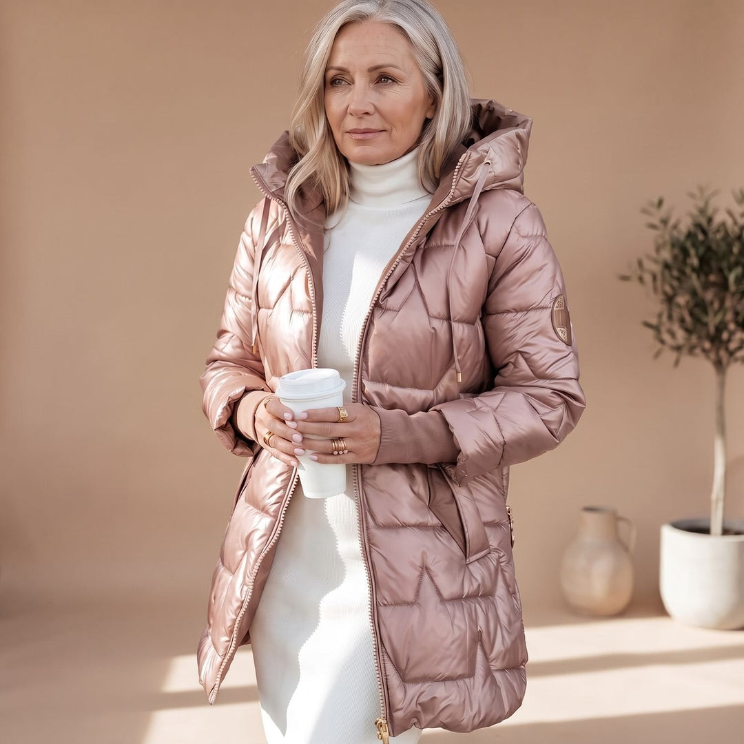 Elegante Winterjacke Damen Midi mit Puffer in Rosa