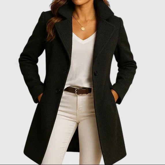 Eleganter Damen Herbstmantel klassisch strukturiert in Schwarz