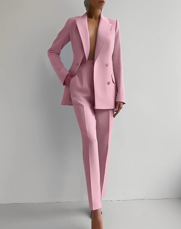 Eleganter Damen Kurzmantel-Anzug mit Hochbund in Rosa