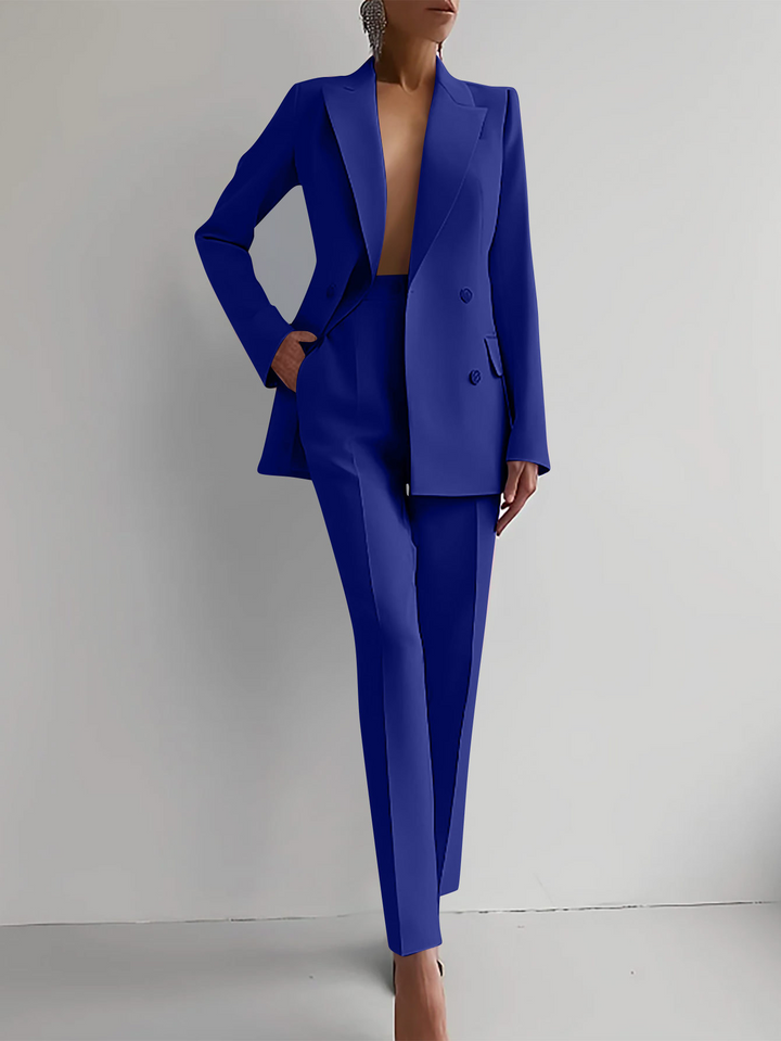 Eleganter Damen Kurzmantel-Anzug mit Hochbund in Royal Blue