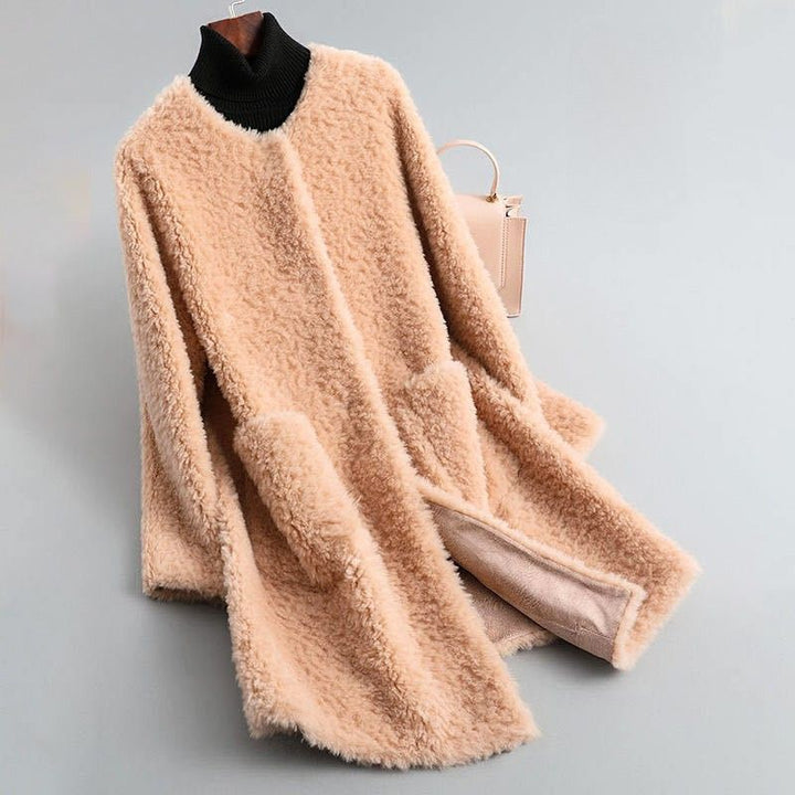 Eleganter Damen Mantel aus luxuriösem Lammfell in Blossom Pink