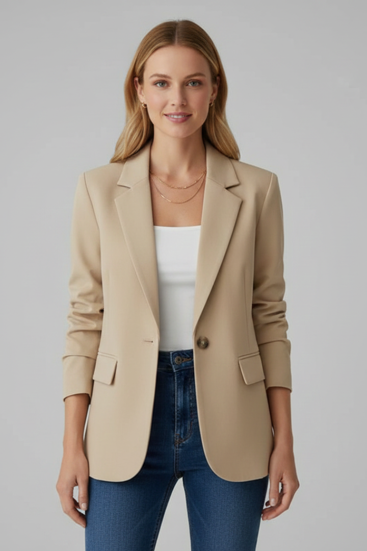 Eleganter Damen Mantel mit modernem Kragen in Beige