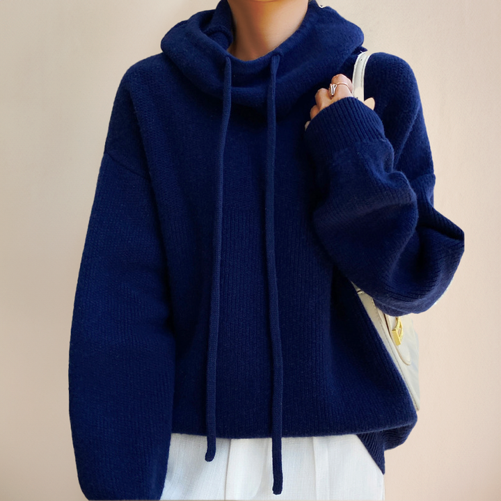 Eleganter Damen Pullover mit Schalkragen in Blau