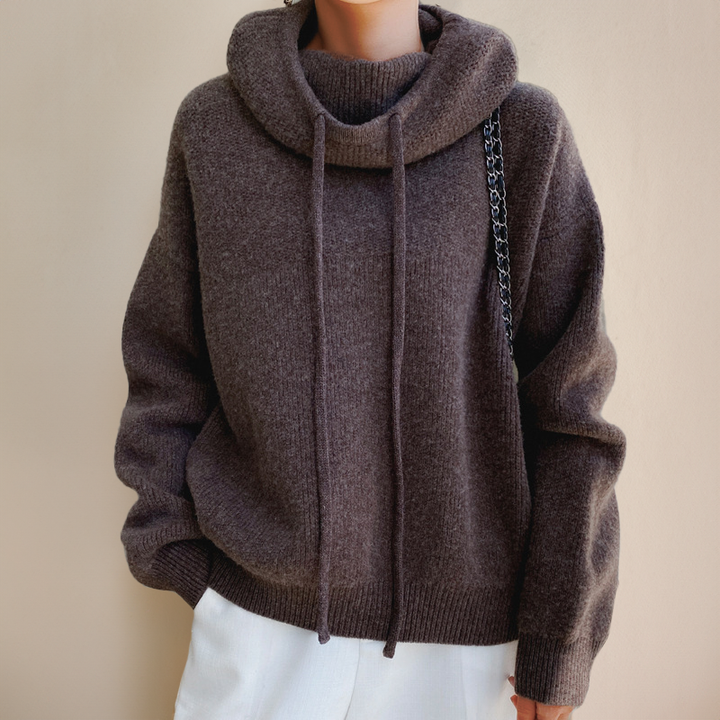 Eleganter Damen Pullover mit Schalkragen in Braun